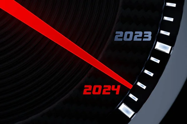 Иллюстрация Закрывает Чёрный Спидометр Отключениями 2023 2024 Концепция Нового Года — стоковое фото