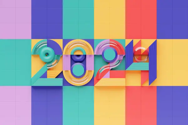 Calendar Header Number 2024 Multicolored Background Happy New Year 2024 — Stock Photo, Image