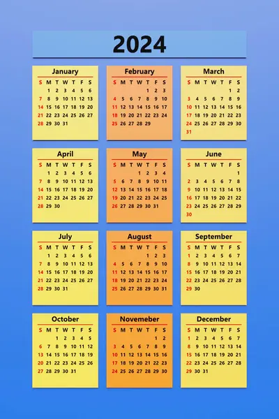 Calendario 2024 Settimana Mesi Modello Progettazione Aziendale — Foto Stock