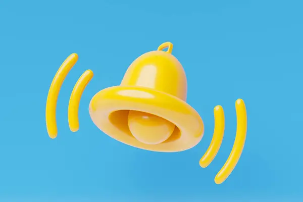 Illustration Yellow Bell New Social Media Reminder Notification Blue Background — Stock Photo, Image