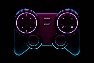 Oyun kontrolörleri oyun pedleri. Plastik karikatür tarzında gerçekçi 3D illüstrasyon mavi element. Modern oyun joystick 'i.