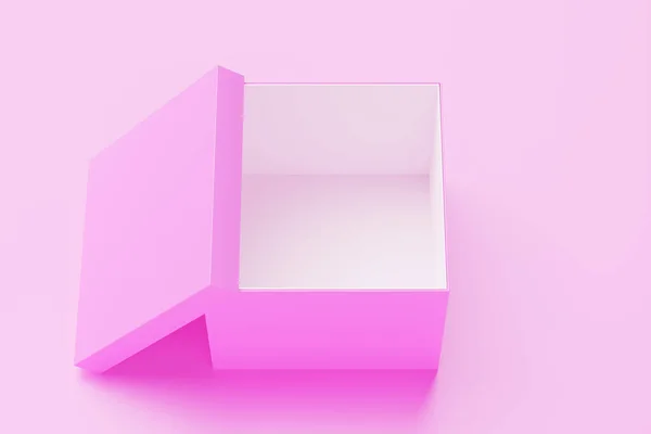 Vue Dessus Réaliste Une Boîte Rose Ouvrez Maquette Cube Blanc — Photo