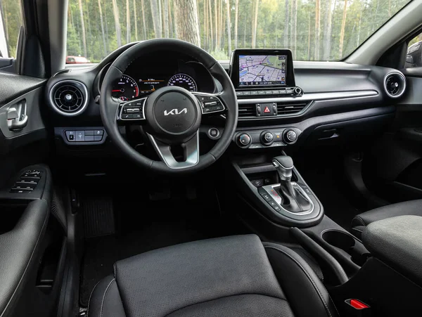 Novosibirsk Russia September 2023 Kia Car Interior Steering Wheel Shift — Stock Photo, Image