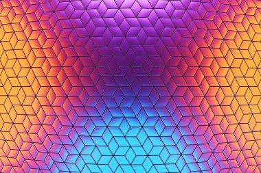 3 boyutlu görüntüleme. Farklı şekillerde mavi ve pembe desenler. Basit şekillerin minimalist deseni. Parlak yaratıcı simetrik doku