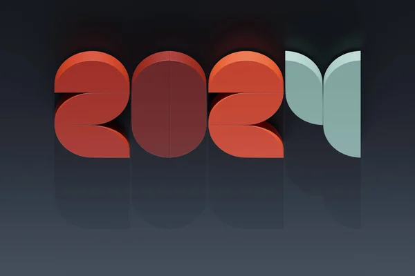 黒い背景に3D現実的な年の数が付いている2024の新しい年のカード 3Dイラスト 大晦日の挨拶のテキストのためのスペースの角度で2024を表します 新年のコーポレートバナー — ストック写真