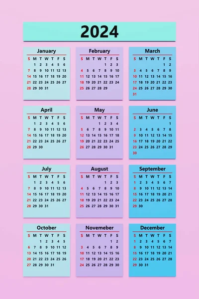Ημερολόγιο Τοίχου Μινιμαλιστικό Στυλ Μηνιαίο Πρότυπο Ημερολογίου Για 2024 — Φωτογραφία Αρχείου