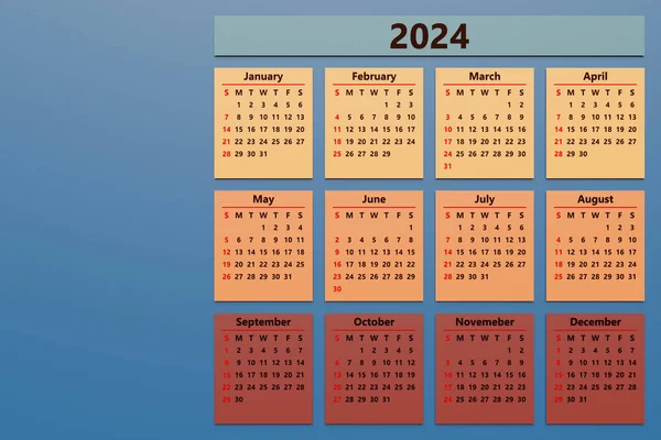 Calendario 2024 Semana Meses Plantilla Planificador Diseño Corporativo — Foto de Stock