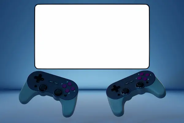 Gamepad Preto Joysticks Símbolo Jogabilidade Entretenimento Frente Monitor Branco Branco — Fotografia de Stock