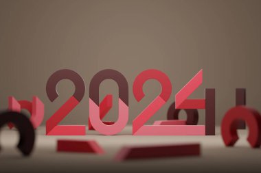 Takvim başlığı 2024, bej arka planda. Mutlu yıllar 2024 Renkli geçmiş.