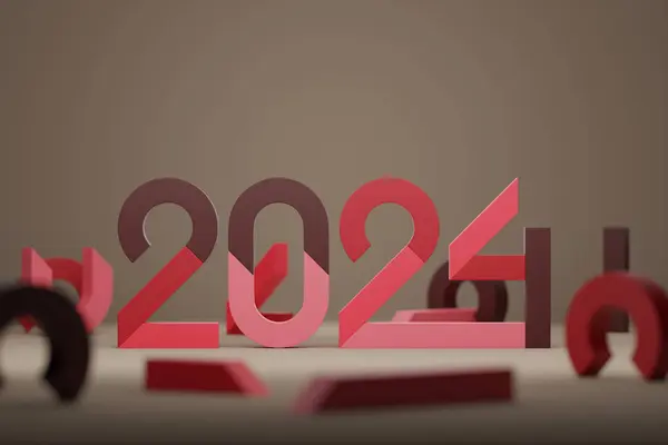Calendar Header Number 2024 Beige Background Happy New Year 2024 — Stock Photo, Image