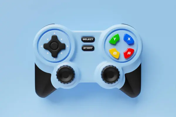 Game controllers gamepads.  Realistic 3d illustration  element In plastic cartoon style. Blue Icon isolated. Modern game joystick.