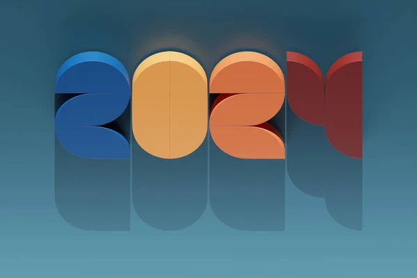 3d illustration Happy new year 2024 background template. Holiday volumetric 3D illustration of the  yellow  number 2024. Festive poster or banner design. Modern happy new year background