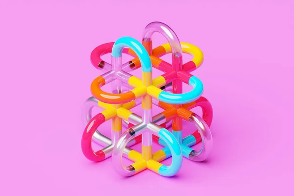Ilustração Colorido Sobre Fundo Rosa Forma Fantástica Formas Geométricas Simples — Fotografia de Stock