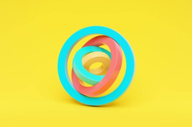 Sarı arka plana karşı soyut renkli şekil, üç boyutlu illüstrasyon. Pürüzsüz 3d biçimlendirme 