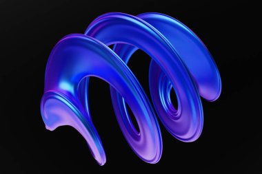 Siyah arkaplanda 3d illüstrasyon mavi dalga hacim biçimi 