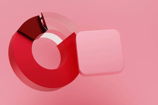 Roze Rode Taartgrafiek Met Verschillende Divisies Plaats Voor Tekst Illustratie — Stockfoto