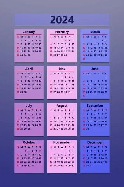 Calendario Mensile Colorato Classico 2024 Calendario Stile Minimalista Forma Quadrata — Foto Stock