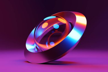  Mor izole arkaplanda donutlu mor fütürist torus donutu. 3B görüntüleme