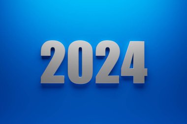 Takvim başlığı: 2024 mavi arkaplan. Mutlu yıllar 2024 Renkli geçmiş.