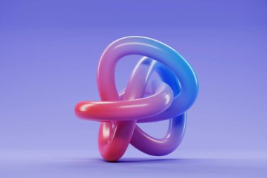 Pembe ve mavi şekillerin 3 boyutlu çizimi. Üç boyutlu illüstrasyon, neon illüzyon izometrik soyut şekiller renkli şekiller iç içe geçmiş