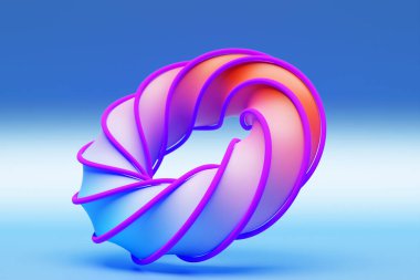 Geometrik element pembe ve mavi 3D torus şeklinde. Round realistick ring tor seti izole edildi, 3d illüstrasyon