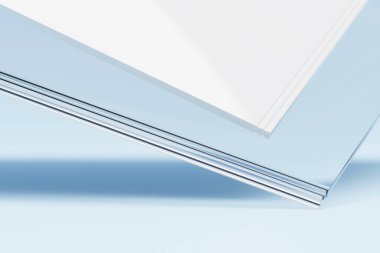 Geometrik basit çizgilerden yapılmış şeffaf bir köşe. Parlak yaratıcı simetrik desen, doku. Tekrarlanabilir minimalist arkaplan 3D görüntüleme. 