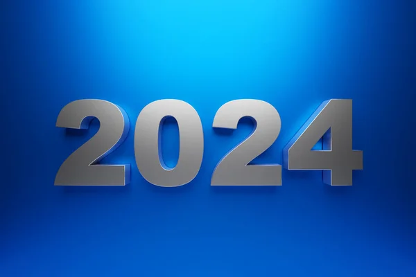 2024 Nieuwjaarskaart Met Realistisch Jaarnummer Blauwe Achtergrond Illustratie Volumetrische Cijfers — Stockfoto