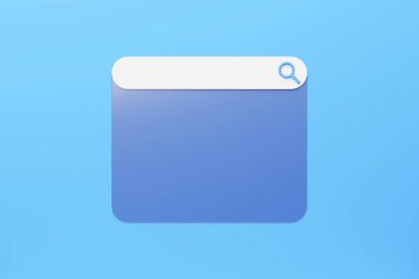 ui için 3D çizim arama çubuğu. Uygulamalar ve web siteleri için tasarım. Mavi arkaplanda arama adresi simgesi ve imleç
