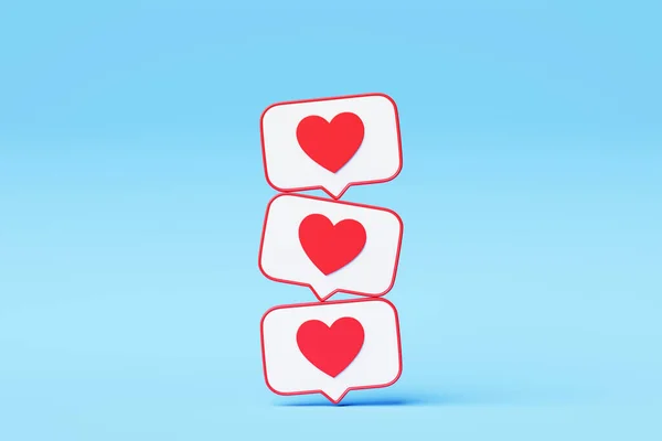 Social media heart icon, like icon, 3d icon, heart, online social communication applications concept, message, like notification isolated on  blue background. 3d rendering