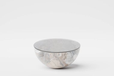 Geometrik bir kompozisyonun arka planında bir mermer çember podyum tezgahının 3 boyutlu çizimi. 3D görüntüleme. Minimalizm geometri arka planı