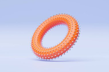 Fütürist turuncu torus çöreği. Mavi arkaplanda 3B görüntüleme, torus geometrisi şekli