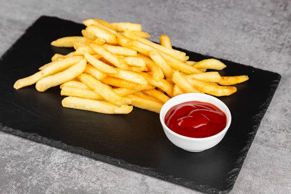 French Fries Potato Chips Ketchup Delicious French Fries Cutting Board — Stock Photo, Image