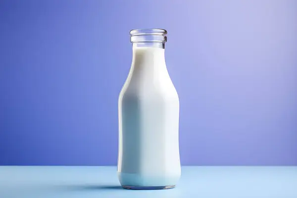 Bottle of milk on purple  background, 3d illustration , generate ai