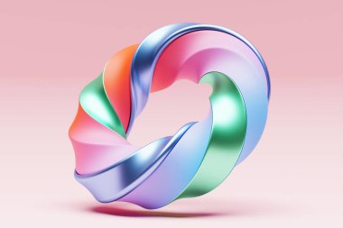 Gelecekçi neon renkli Torus çöreği. Pembe arkaplanda 3 boyutlu biçimlendirme, torus geometrisi