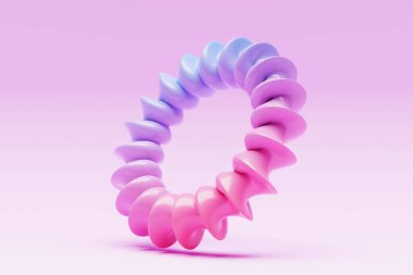 Gelecekçi neon renkli Torus çöreği. Pembe arkaplanda 3 boyutlu biçimlendirme, torus geometrisi