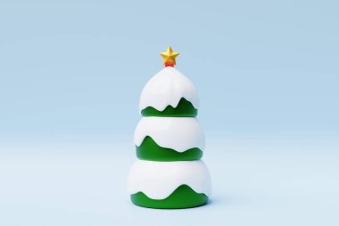 Üç boyutlu karikatür noel ağacı. Mesajlı, tatil posterli ya da tatil davetiyeli tebrik kartı modeli. Noel ve Yeni Yıl Özellikleri.