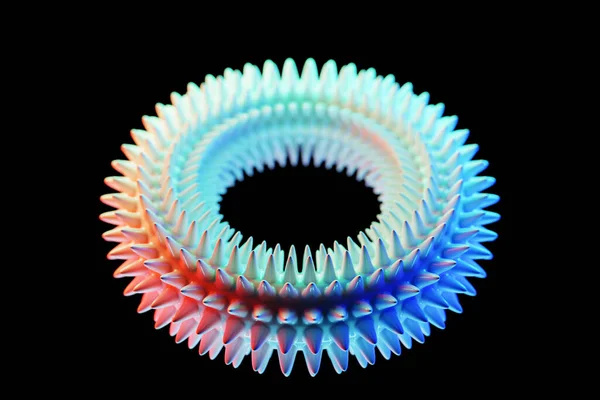 Futuristic Neon Colorful Torus Donut Rendering Torus Geometry Shape Black — Stock Photo, Image