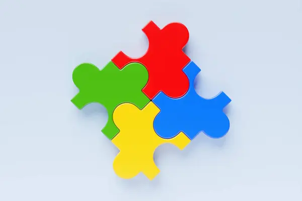 Connecting Puzzle Pieces White Background Solving Business Success Illustration — Stock Photo, Image