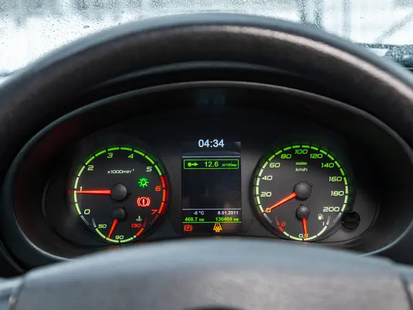 Novosibirsk Russia December 2023 Lada Granta Close Speedometer Rpm Meter — Stock Photo, Image