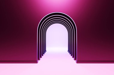 Majenta kemer koridor koridoru soyut arkaplan minimal kavramsal 3D oluşturma