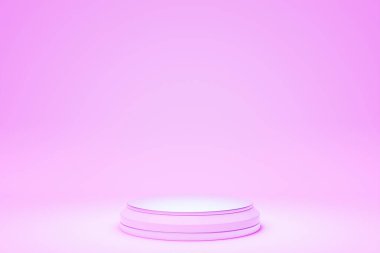 Pembe gerçekçi 3d silindir kaide podyumu. Soyut canlandırma geometrik platformu. Ürün sunumu. En küçük sahne.