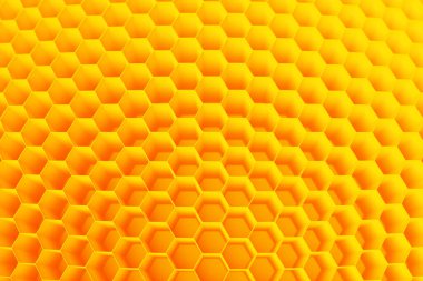 Bal için sarı bir bal peteği monokrom bal peteğinin üç boyutlu çizimi. Basit geometrik altıgen şekiller mozaik arkaplan. Arı kovanı konsepti, Arı Kovanı