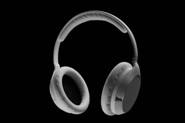 Beyaz klasik kablosuz kulaklıklar 3 boyutlu olarak izole edilmiş. Kulaklık ikonu illüstrasyonu. Ses teknolojisi. 