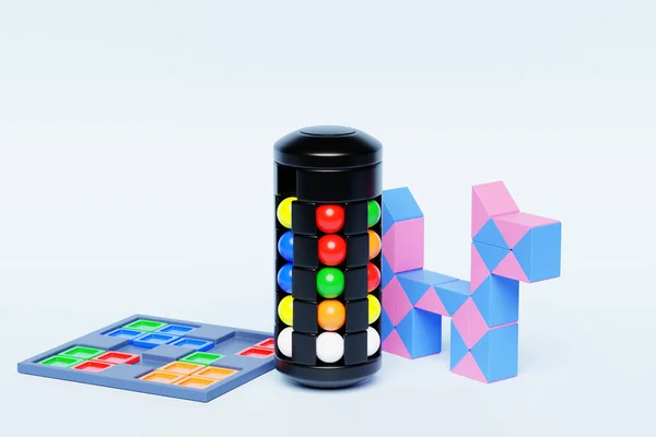 Illustration Black Cylinder Colorful Balls Square Puzzle Long Puzzle Geometric — Stockfoto