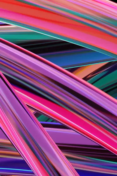 カラフルなストライプの3Dイラスト 波に似た幾何学的なストライプ 抽象的な光るクロッシングラインパターン — ストック写真