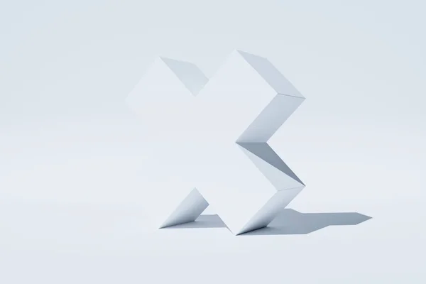 3D illustration of a  white cross shape  under  white background. Fantastic  shape .Simple geometric shapes