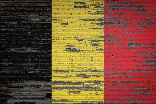 Close Parede Metal Antigo Com Bandeira Nacional Bélgica Conceito Exportação — Fotografia de Stock