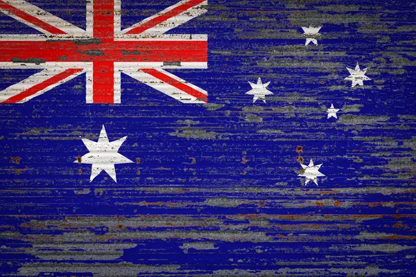 Close Parede Metal Velho Com Bandeira Nacional Austrália Conceito Austrália — Fotografia de Stock