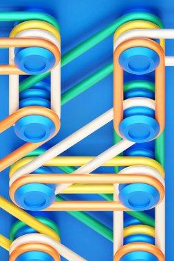 3 boyutlu illüstrasyon, dışbükey bağlayıcıların ve kayışların karmaşık geometrik deseni