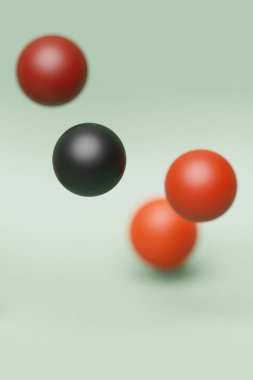 3d yakın çekim renkli resimleme. Farklı geometrik şekiller küre aynı mesafeye yerleştirilir. Uçan basit geometrik şekiller